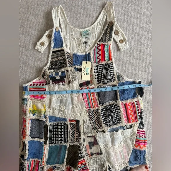 Jaded Gypsy / Patchwork of many colors overalls / Boho Jumpsuit nwt - Picture 5 of 11